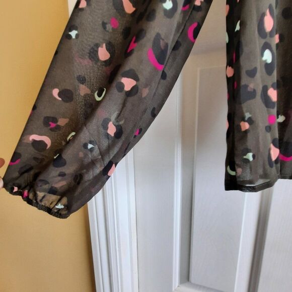 Forever 21/I Love H81 Sheer Lopard Print Blouse  Olive Green Multi Color… - Picture 4 of 6